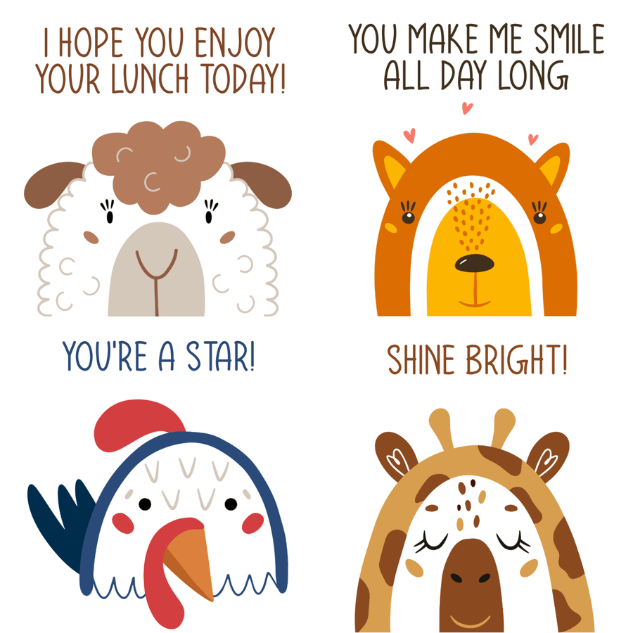 Cute Animal Rainbow Lunchbox Notes - Twinkle and Giraffe Designs