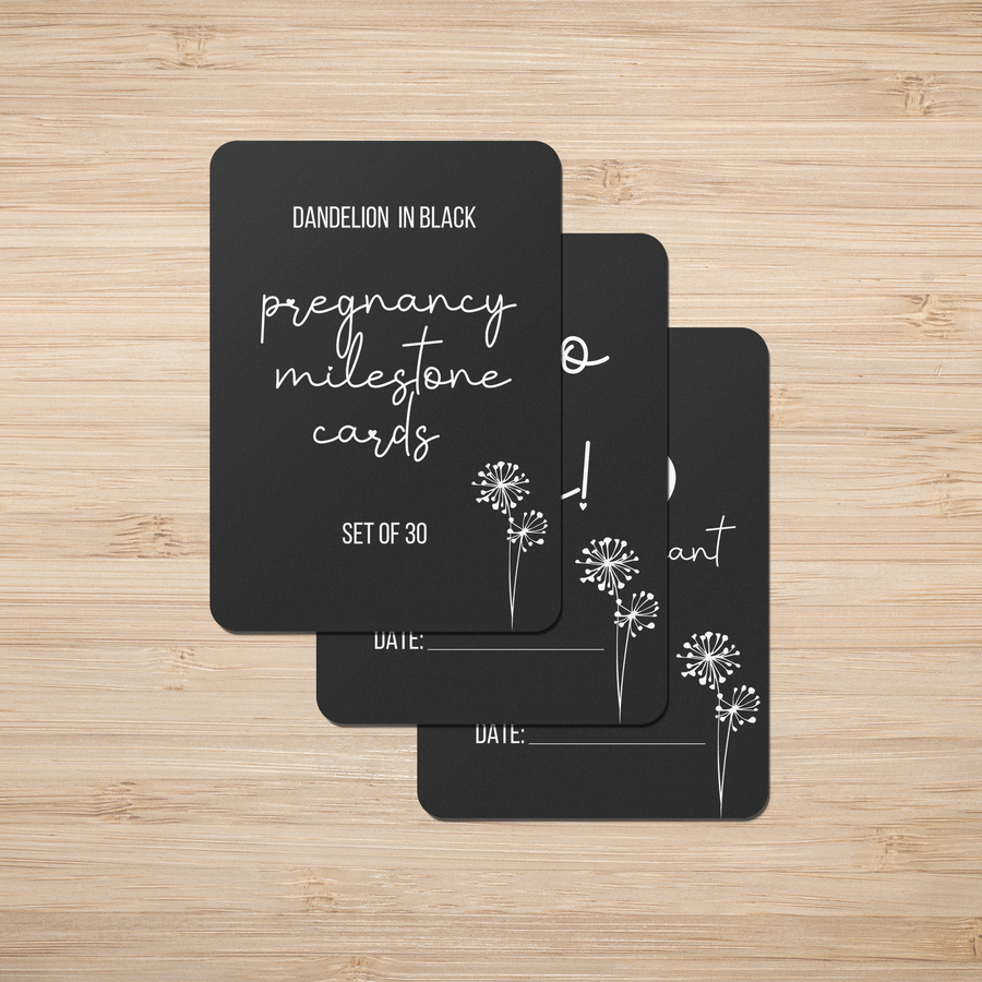 Dandelion in Black Pregnancy Milestone Cards - Set of 30 - Twinkle and Giraffe Designs
