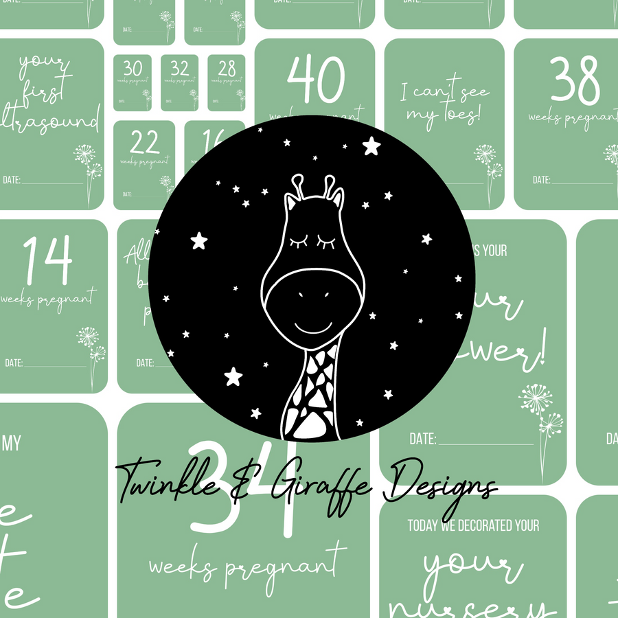 Dandelion in Green Pregnancy Milestone Cards - Set of 30 - Twinkle and Giraffe Designs