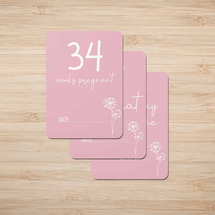 Dandelion in Pink Pregnancy Milestone Cards - Set of 30 - Twinkle and Giraffe Designs