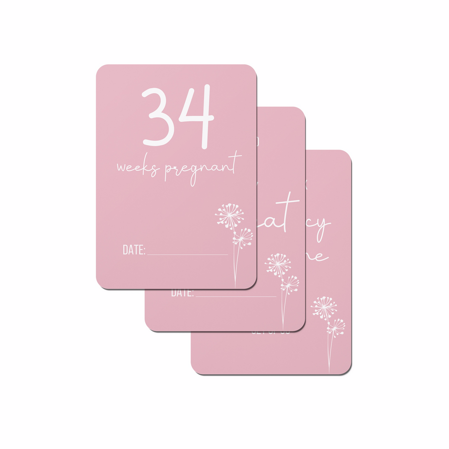 Dandelion in Pink Pregnancy Milestone Cards - Set of 30 - Twinkle and Giraffe Designs