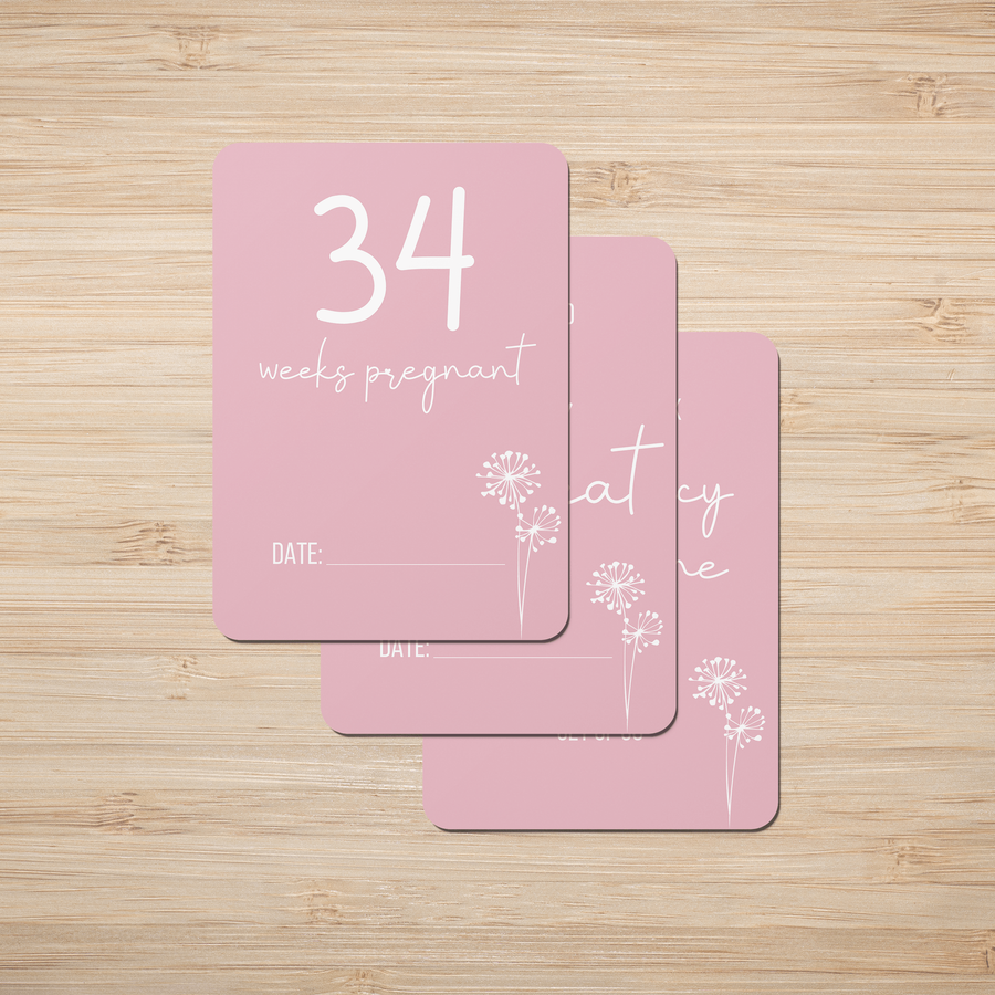 Dandelion in Pink Pregnancy Milestone Cards - Set of 30 - Twinkle and Giraffe Designs
