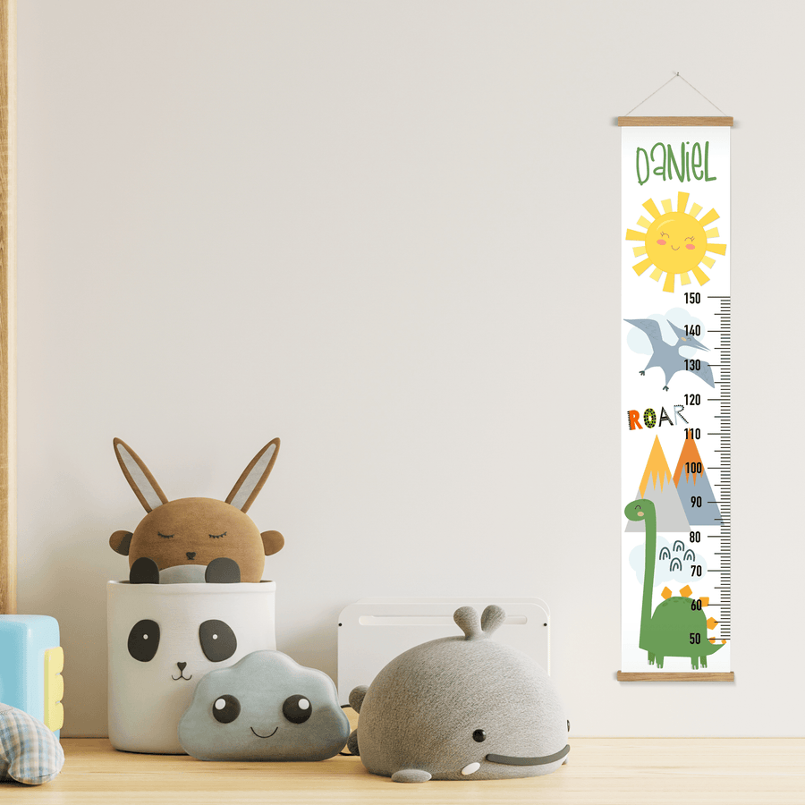 Dino Wall Height Chart Print on Canvas with Poster Hanger - Twinkle and Giraffe Designs