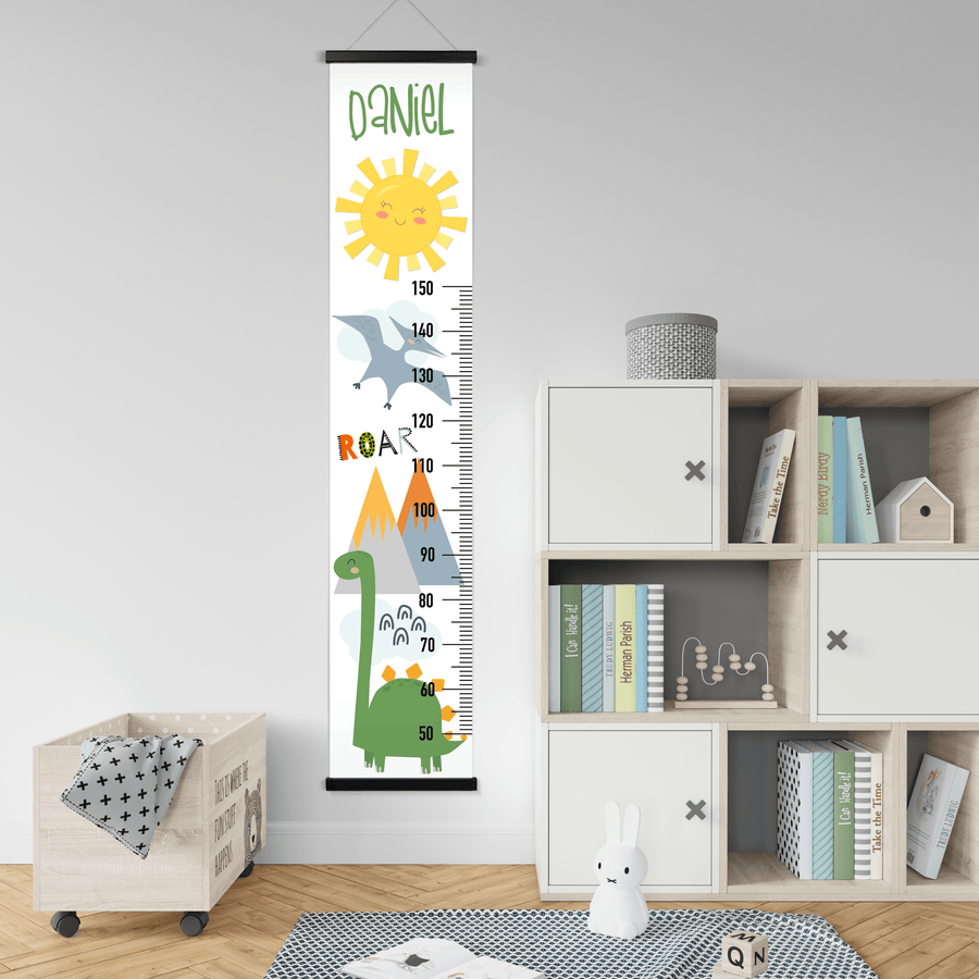 Dino Wall Height Chart Print on Canvas with Poster Hanger - Twinkle and Giraffe Designs