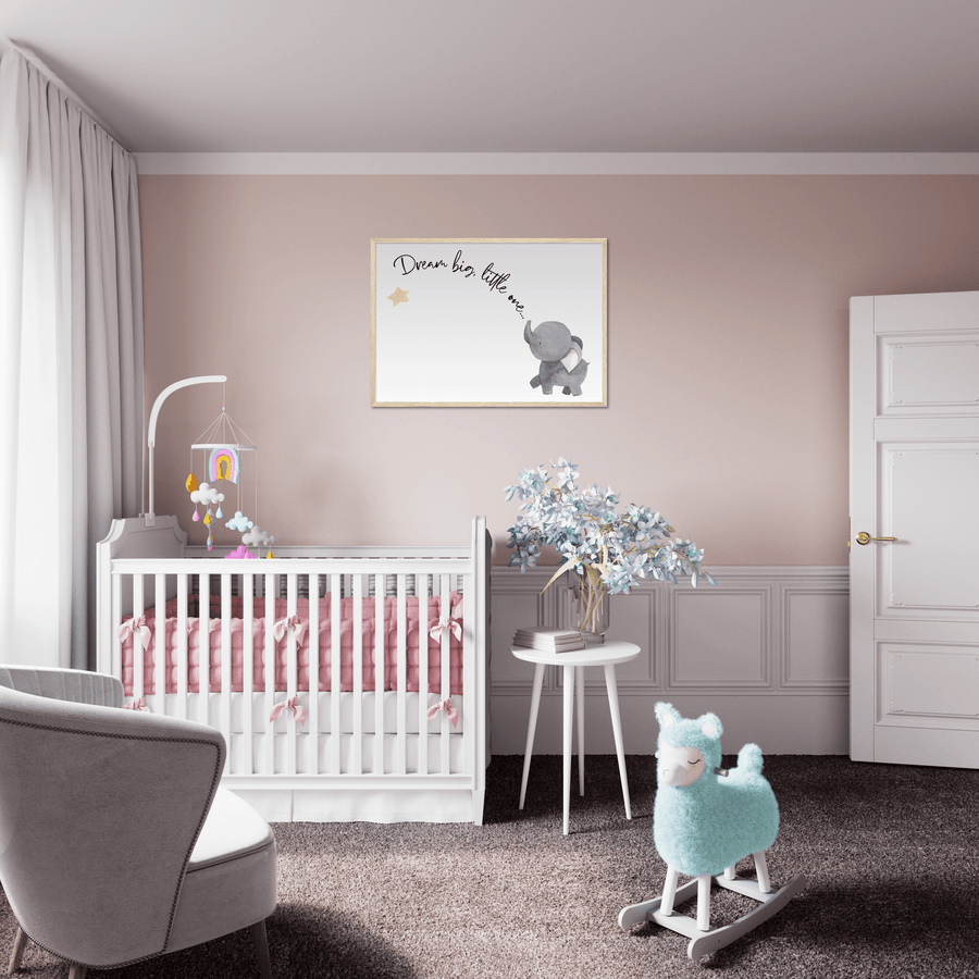 Dream Big, Little One Cute Elephant Wooden Framed Poster - Twinkle and Giraffe Designs