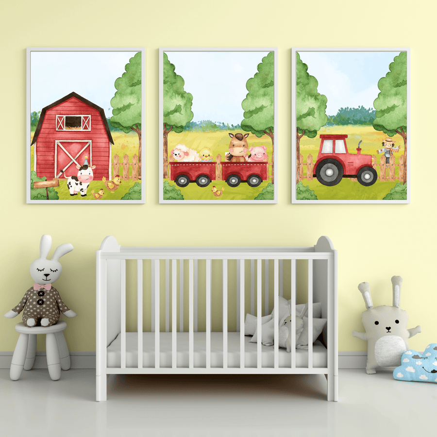 Farm Animals Nursery Decor Poster Art Print - Set of 3 - Twinkle and Giraffe Designs