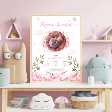 Floral Birth Details Baby Girl Poster - Twinkle and Giraffe Designs