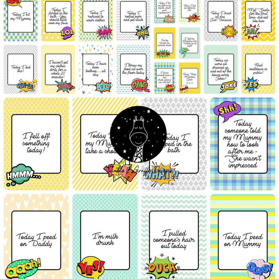 Funny Alternative Baby Milestone Cards - Set of 25 - Twinkle and Giraffe Designs