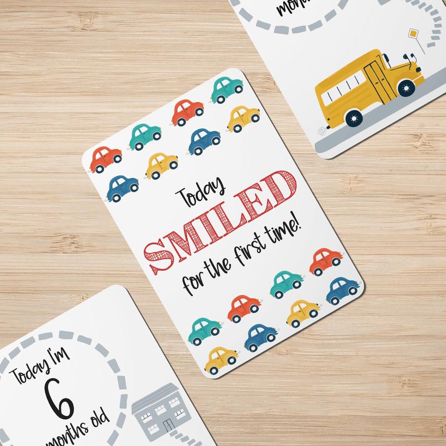 Little Cars Baby Milestone Cards - Set of 25 - Twinkle and Giraffe Designs