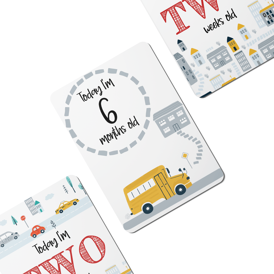 Little Cars Baby Milestone Cards - Set of 25 - Twinkle and Giraffe Designs