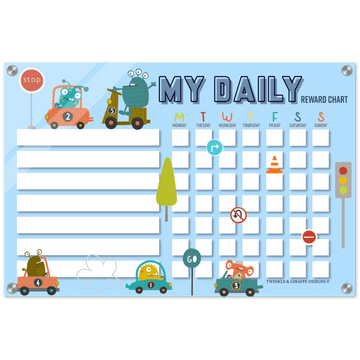 Little Racer Monsters Acrylic Reward Chart, Personalized Chore Chart, Acrylic Chore Chart, Kids Responsibility Chat, Dry Erase Chore Chart - Twinkle and Giraffe Designs