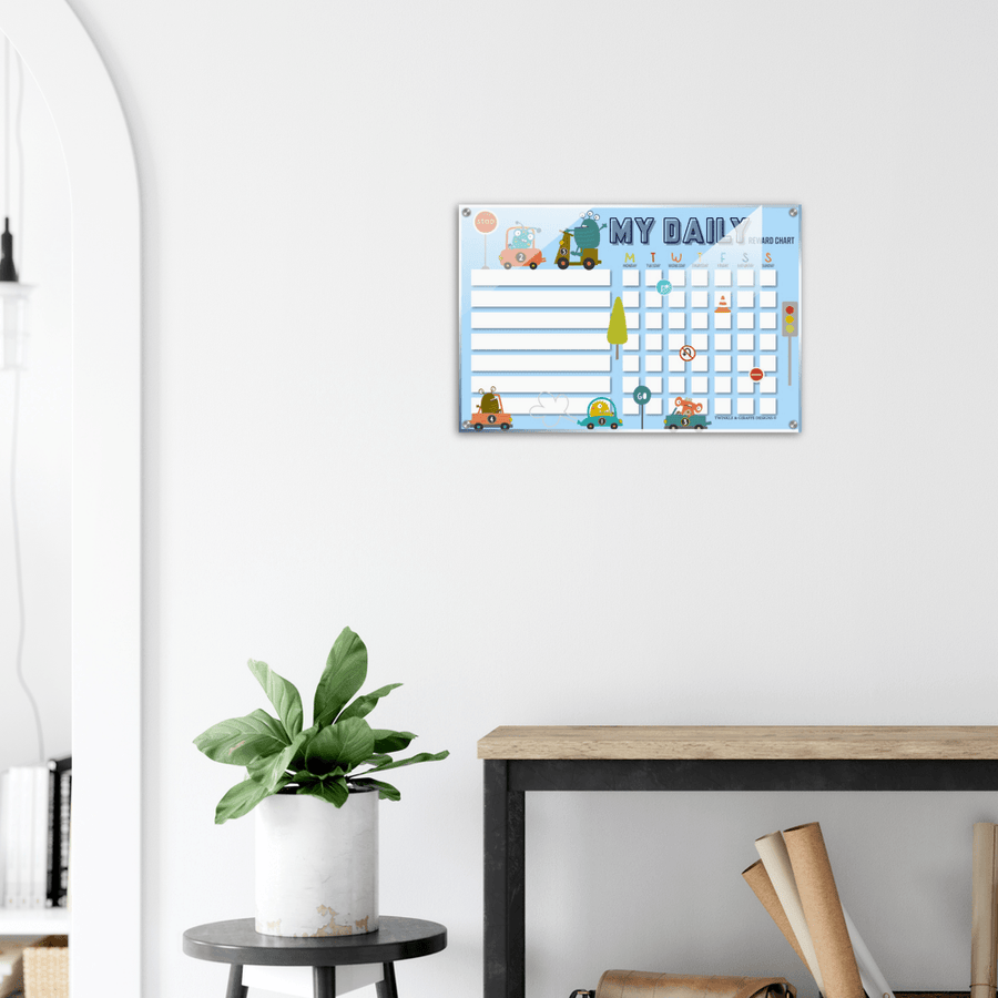Little Racer Monsters Acrylic Reward Chart, Personalized Chore Chart, Acrylic Chore Chart, Kids Responsibility Chat, Dry Erase Chore Chart - Twinkle and Giraffe Designs