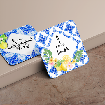 Mediterranean Blue Tiles and Lemons Affirmation Cards - Set of 20 - Twinkle and Giraffe Designs