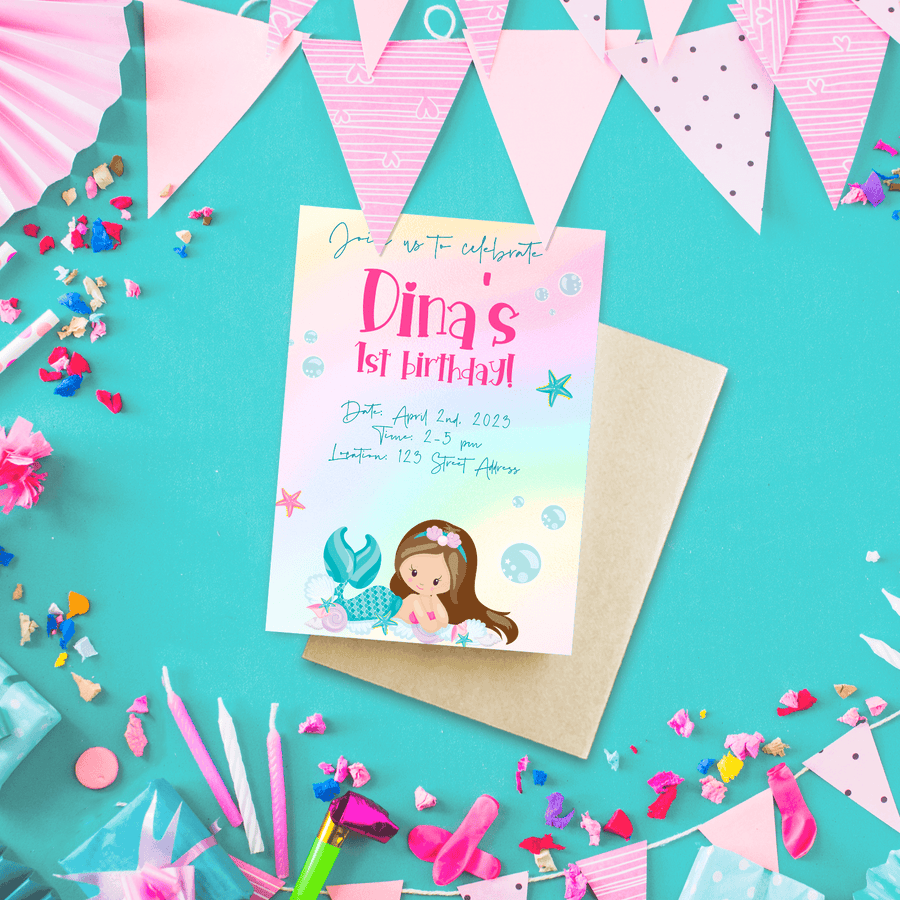Mermaid Birthday Invitation, Birthday Party Invite, Editable Printable Invite - Twinkle and Giraffe Designs