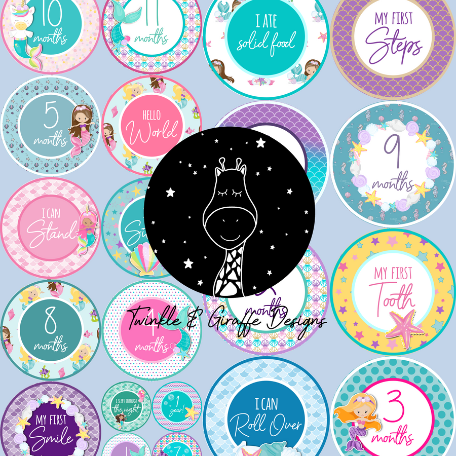 Mermaid Milestone Stickers - Twinkle and Giraffe Designs