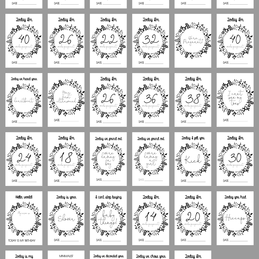 Minimalist Black and White Pregnancy Milestone Cards - Set of 30 - Twinkle and Giraffe Designs