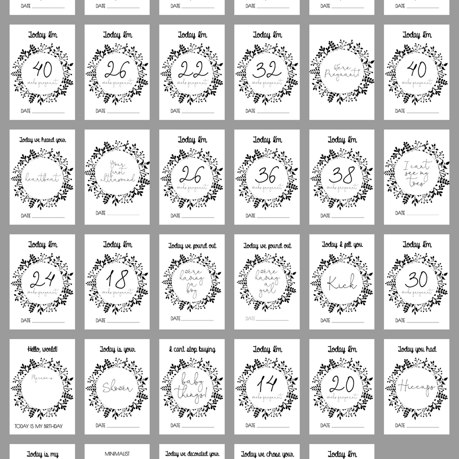 Minimalist Black and White Pregnancy Milestone Cards - Set of 30 - Twinkle and Giraffe Designs