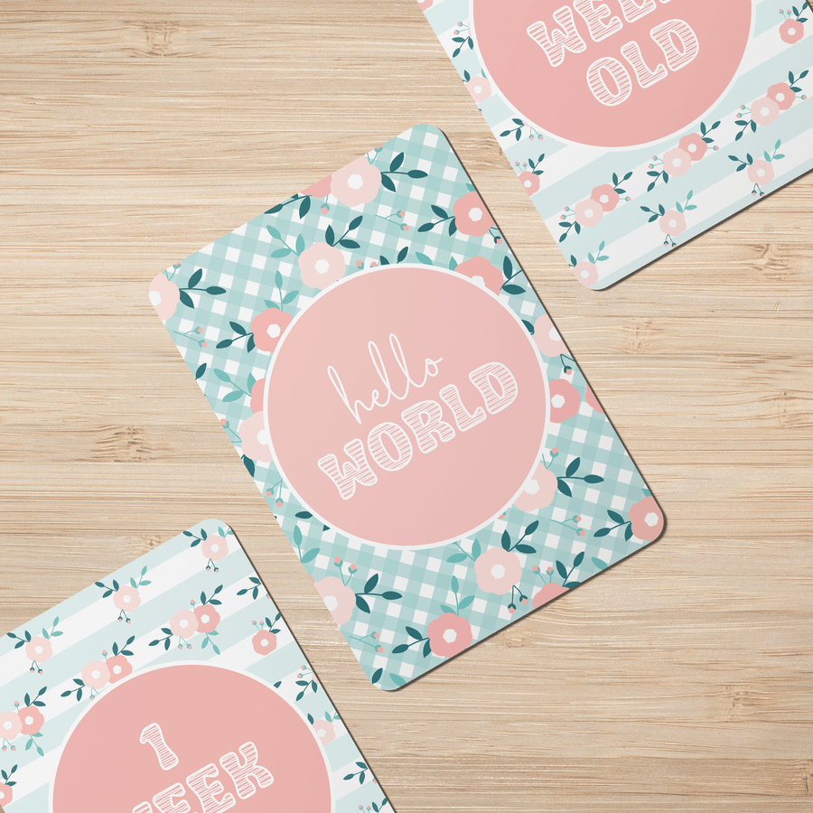 Pastel Flowers Baby Milestone Cards - Set of 25 - Twinkle and Giraffe Designs