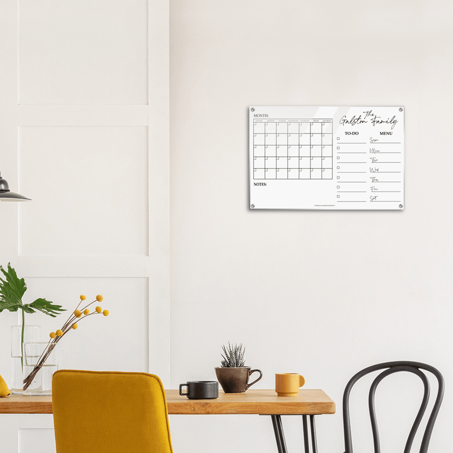 Personalized Family Calendar, Dry Erase Monthly Calendar, Monthly and Weekly Wall Calendar, Personalized Note Board, Acrylic Print - Twinkle and Giraffe Designs