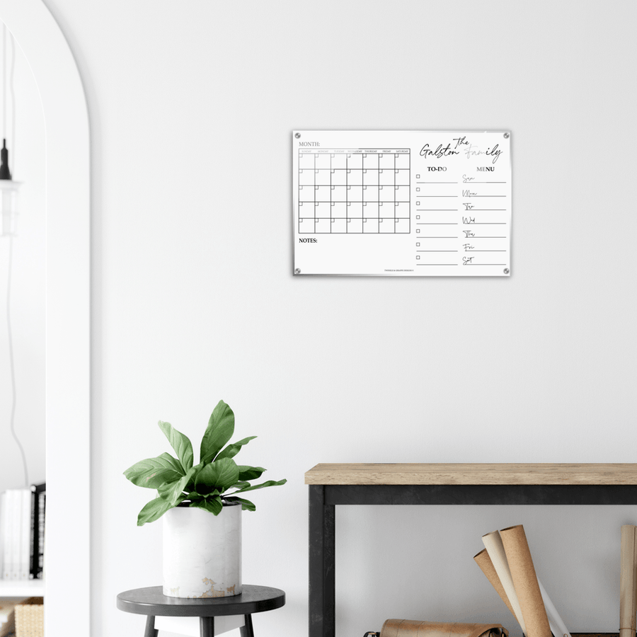 Personalized Family Calendar, Dry Erase Monthly Calendar, Monthly and Weekly Wall Calendar, Personalized Note Board, Acrylic Print - Twinkle and Giraffe Designs