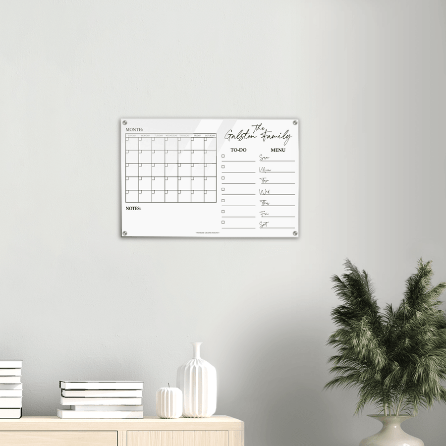 Personalized Family Calendar, Dry Erase Monthly Calendar, Monthly and Weekly Wall Calendar, Personalized Note Board, Acrylic Print - Twinkle and Giraffe Designs