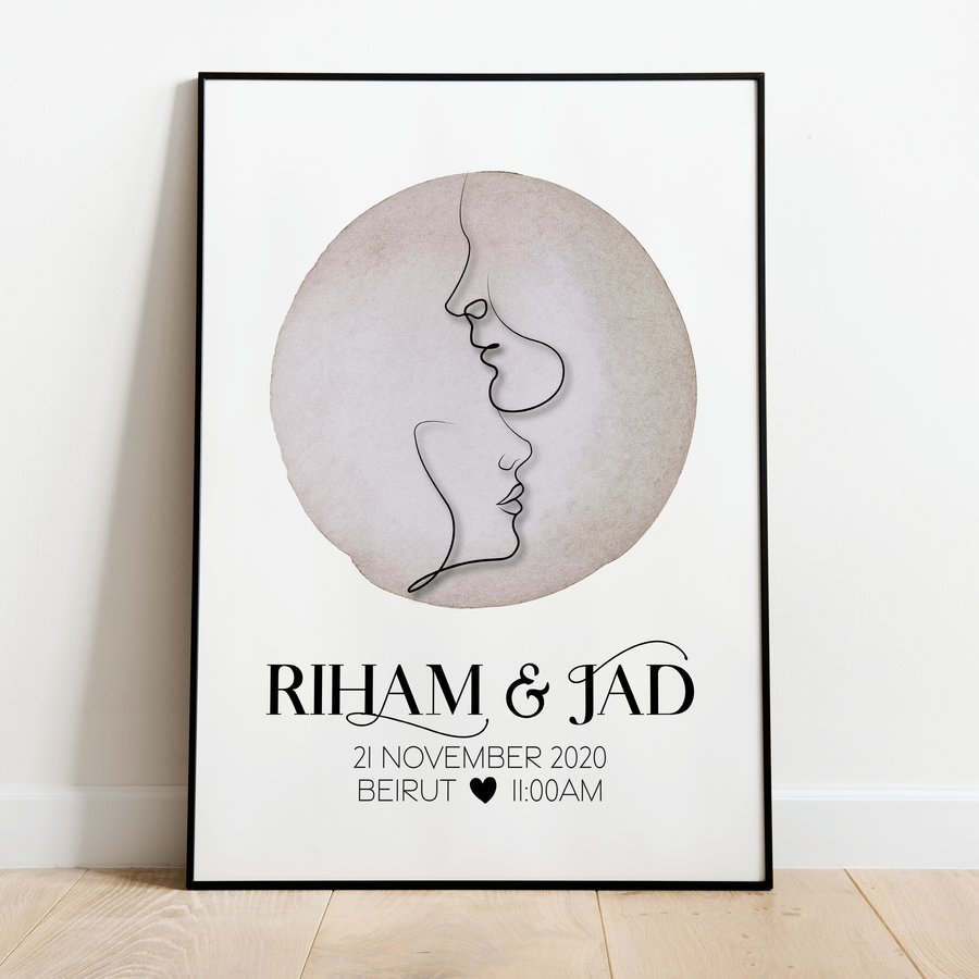 Personalized Line Art Couple's Poster Print - Twinkle and Giraffe Designs