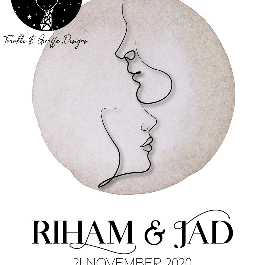 Personalized Line Art Couple's Poster Print - Twinkle and Giraffe Designs