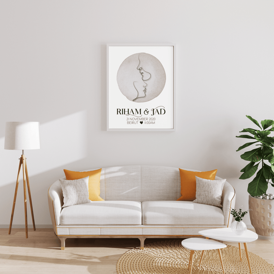 Personalized Line Art Couple's Poster Print - Twinkle and Giraffe Designs