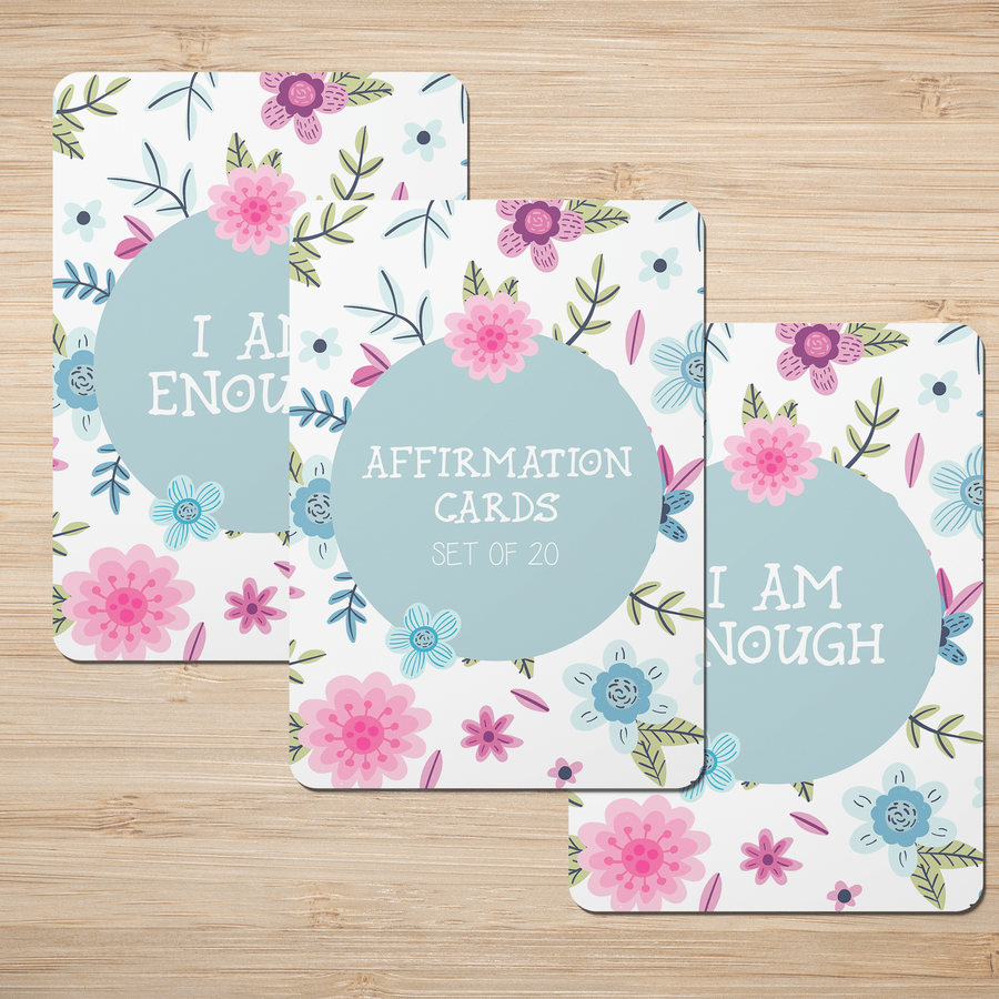 Pink Flowers Affirmation Cards - Set of 20 - Twinkle and Giraffe Designs
