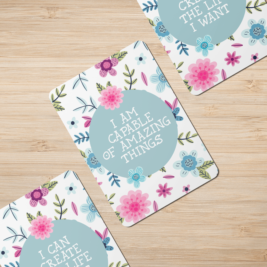 Pink Flowers Affirmation Cards - Set of 20 - Twinkle and Giraffe Designs