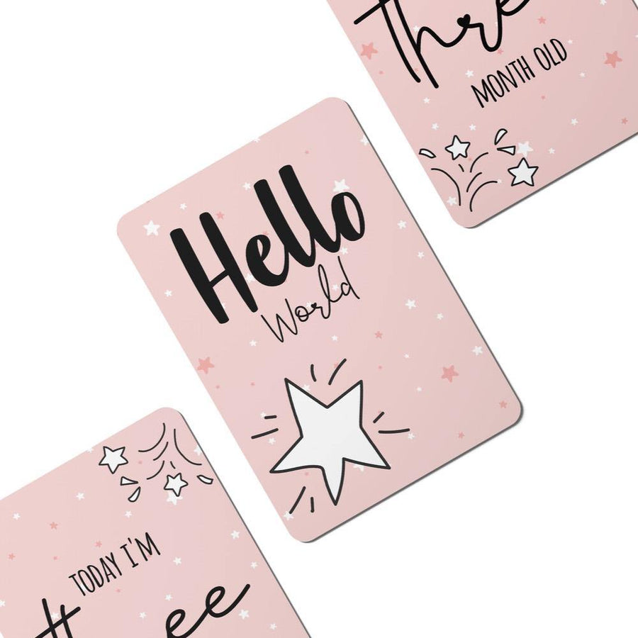Pink Twinkle Stars Baby Milestone Cards - Set of 25 - Twinkle and Giraffe Designs
