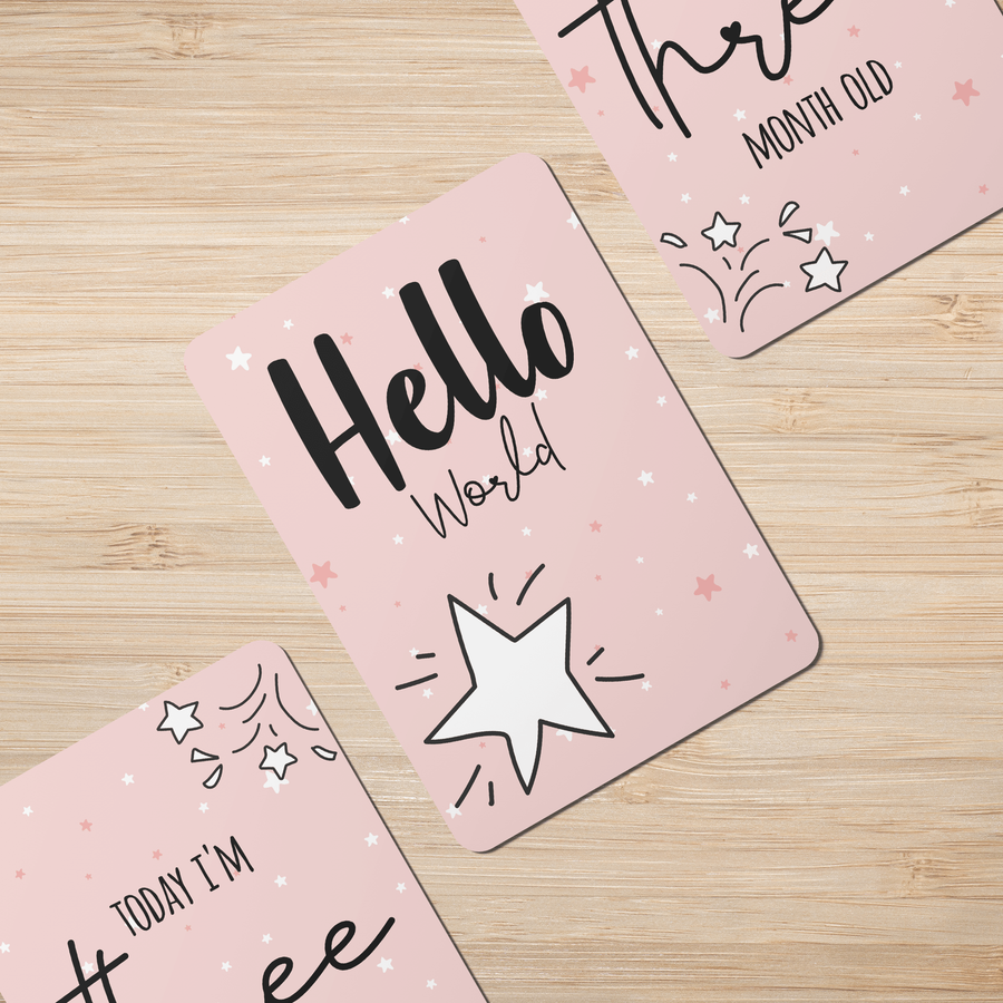 Pink Twinkle Stars Baby Milestone Cards - Set of 25 - Twinkle and Giraffe Designs