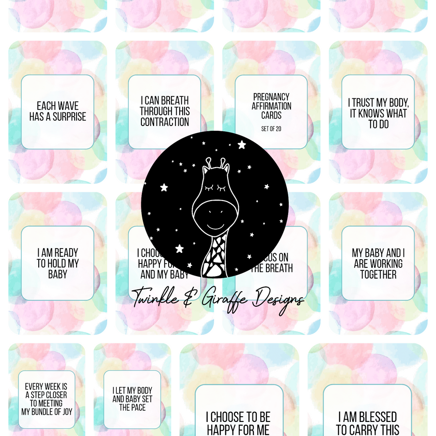 Pregnancy Journey Affirmation Cards - Set of 20 - Twinkle and Giraffe Designs