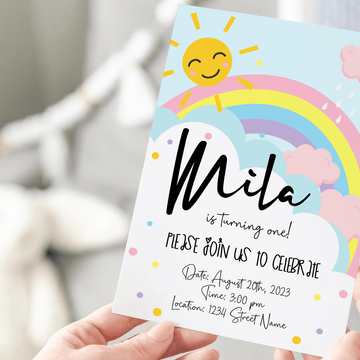 Rainbow Birthday Invitation, Birthday Party Invite, Editable Printable Invite - Twinkle and Giraffe Designs