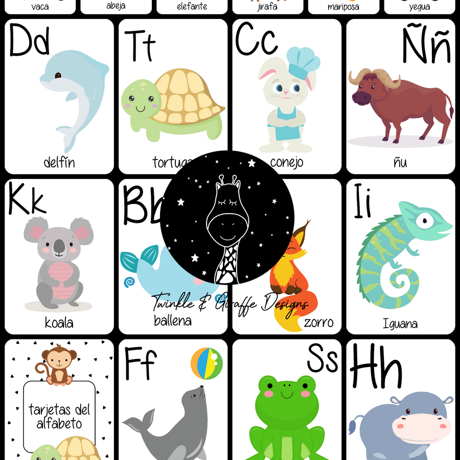 Spanish Alphabet Cards - Twinkle and Giraffe Designs