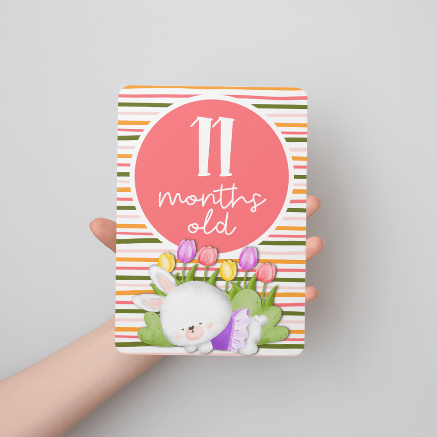 Spring Bunny Flowers Baby Milestone Cards - Set of 25 - Twinkle and Giraffe Designs