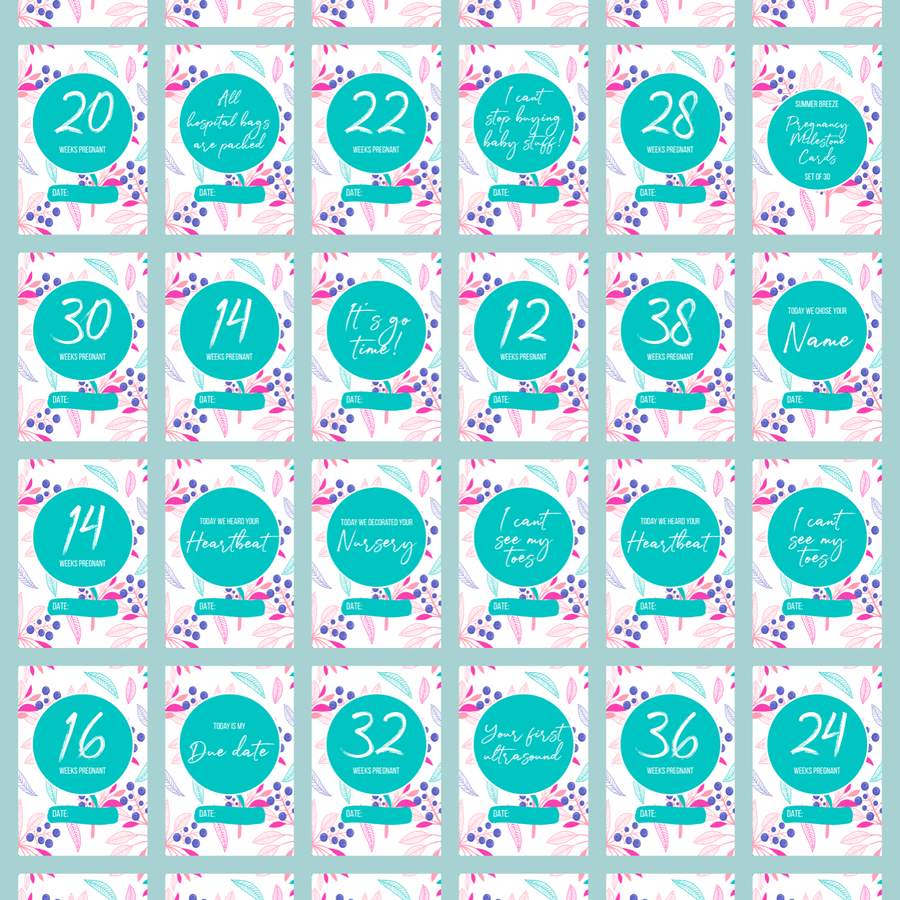 Summer Breeze Pregnancy Milestone Cards - Set of 30 - Twinkle and Giraffe Designs