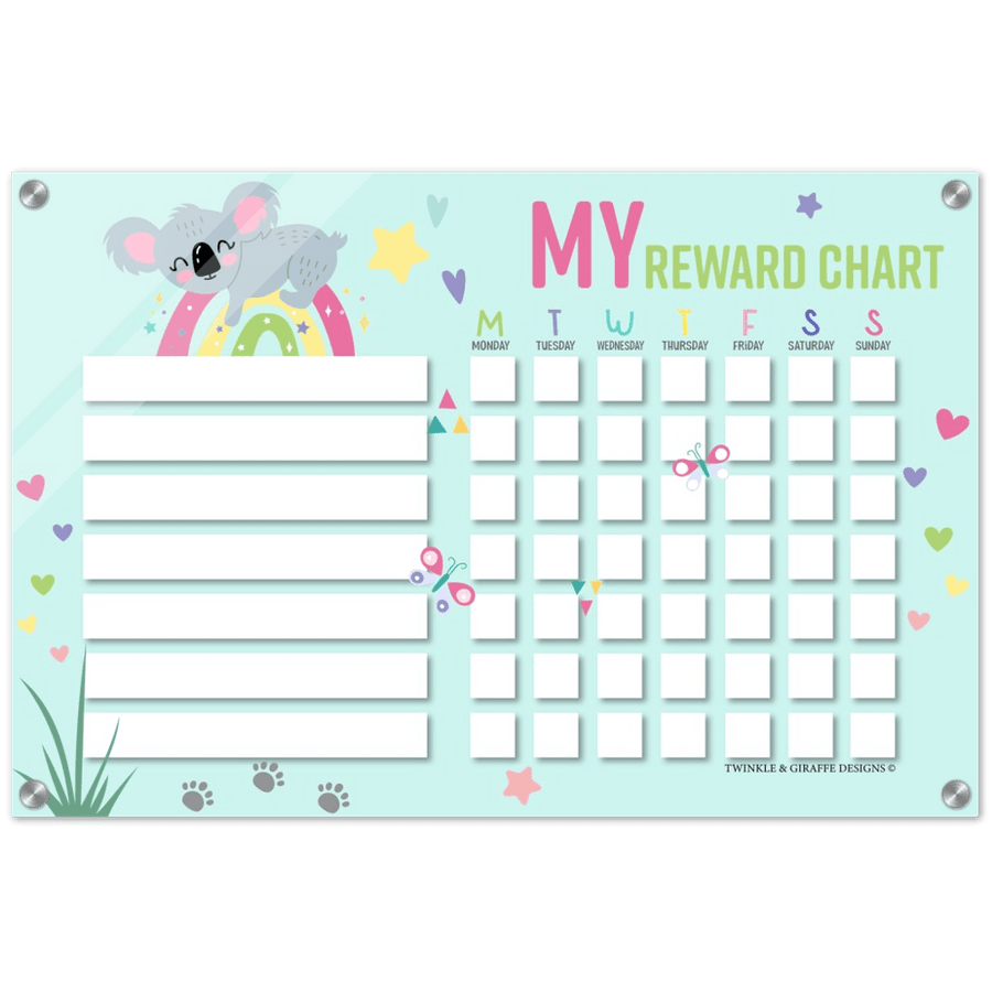 Sweet Koala Acrylic Reward Chart, Personalized Chore Chart, Acrylic Chore Chart, Kids Responsibility Chat, Dry Erase Chore Chart - Twinkle and Giraffe Designs
