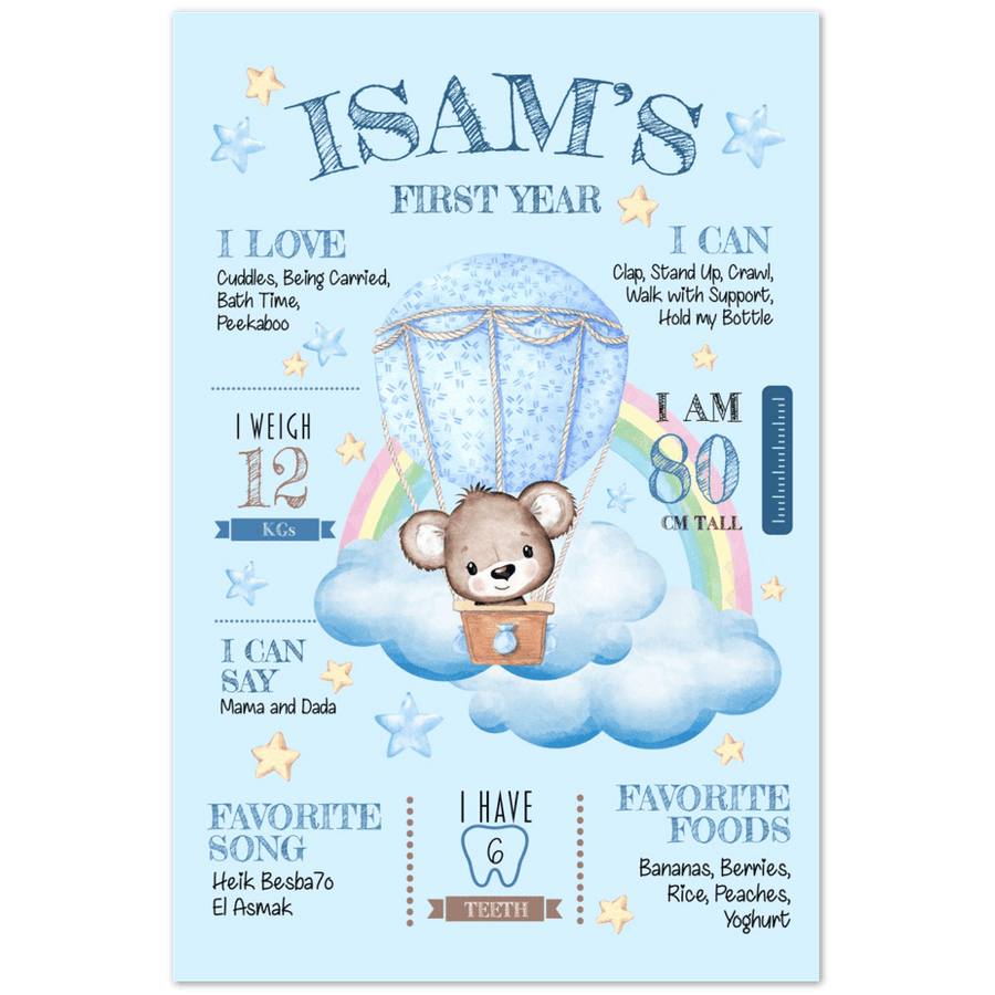Teddy Bear 1st Year Milestone Board Poster - Twinkle and Giraffe Designs