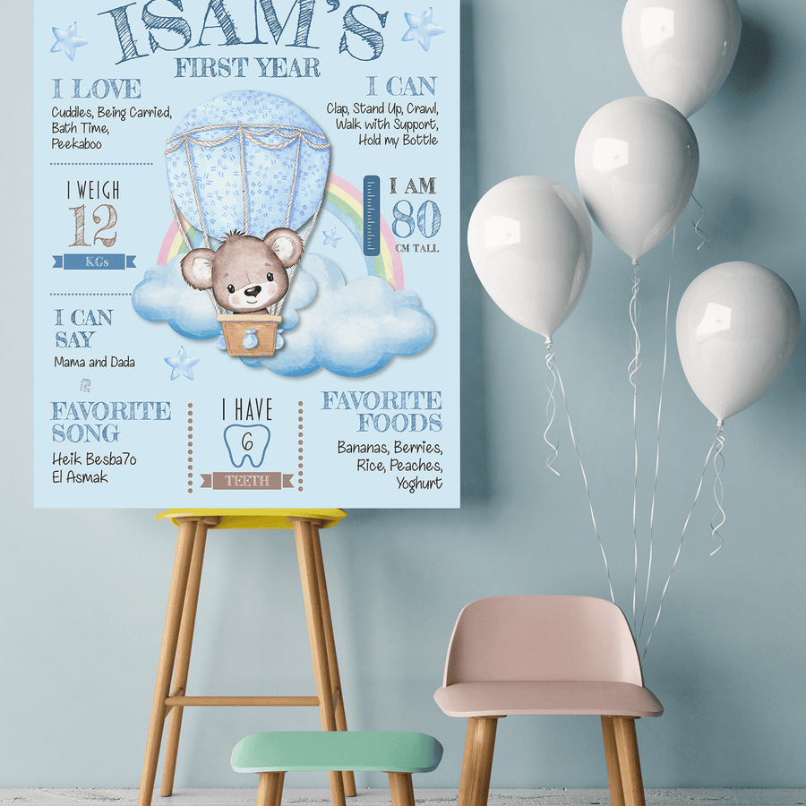 Teddy Bear 1st Year Milestone Board Poster - Twinkle and Giraffe Designs