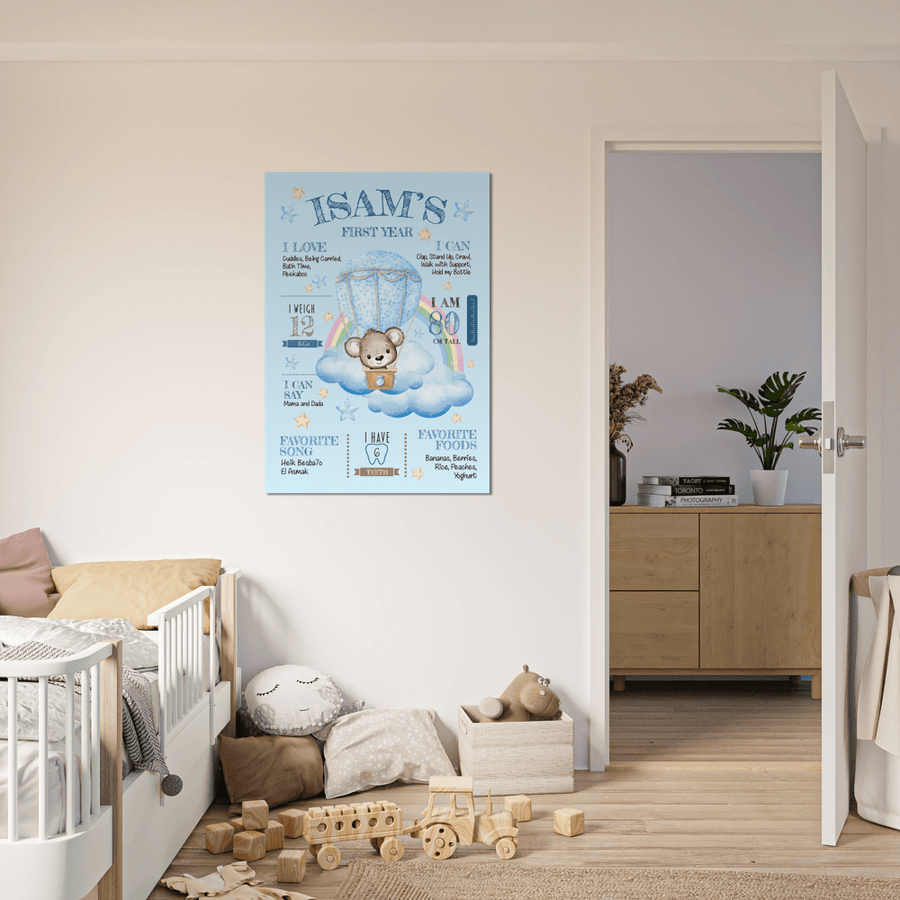 Teddy Bear 1st Year Milestone Board Poster - Twinkle and Giraffe Designs