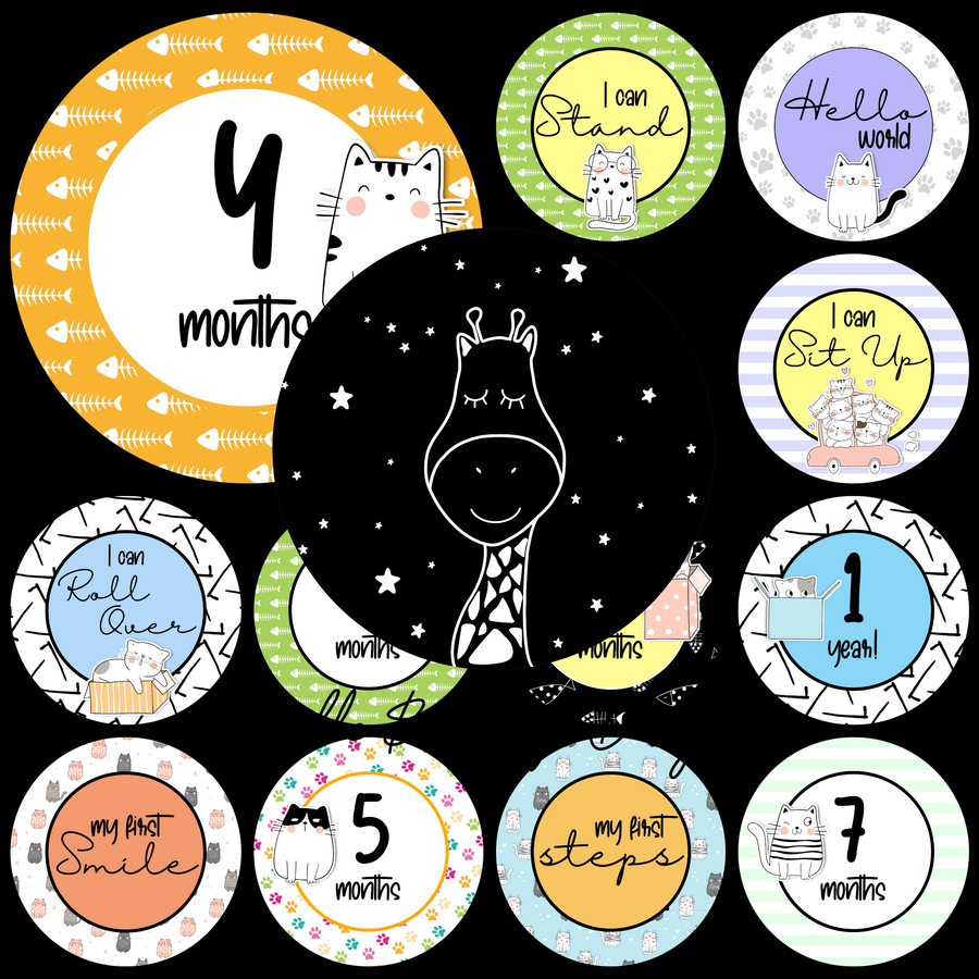 Twinkle Cats Milestone Stickers - Twinkle and Giraffe Designs