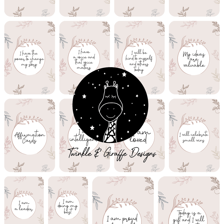 Vintage Floral Pattern Affirmation Cards - Set of 20 - Twinkle and Giraffe Designs