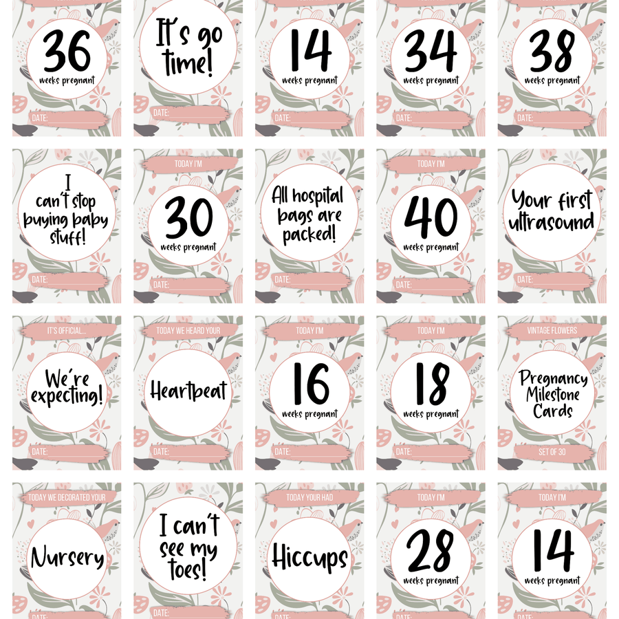 Vintage Flowers Pregnancy Milestone Cards - Set of 30 - Twinkle and Giraffe Designs