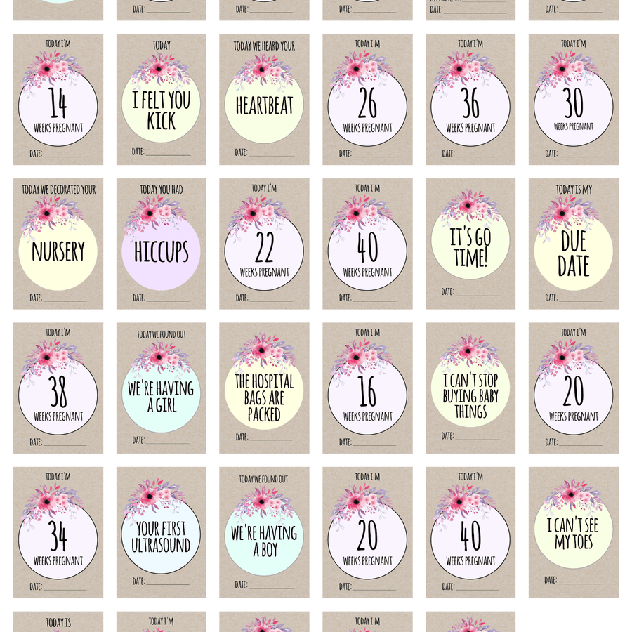Watercolor Kraft Pregnancy Milestone Cards - Set of 30 - Twinkle and Giraffe Designs