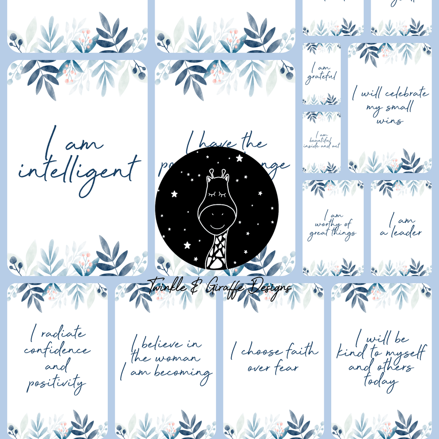 Watercolor Leaves Affirmation Cards - Set of 20 - Twinkle and Giraffe Designs