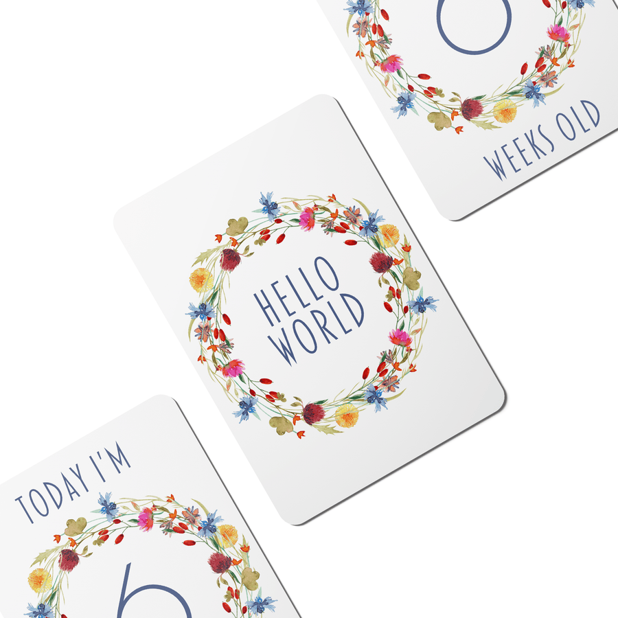 Wild Flowers Wreath Baby Milestone Cards - Set of 25 - Twinkle and Giraffe Designs