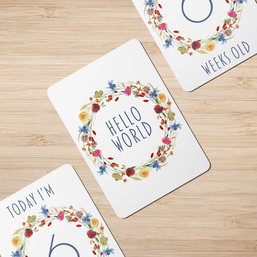 Wild Flowers Wreath Baby Milestone Cards - Set of 25 - Twinkle and Giraffe Designs