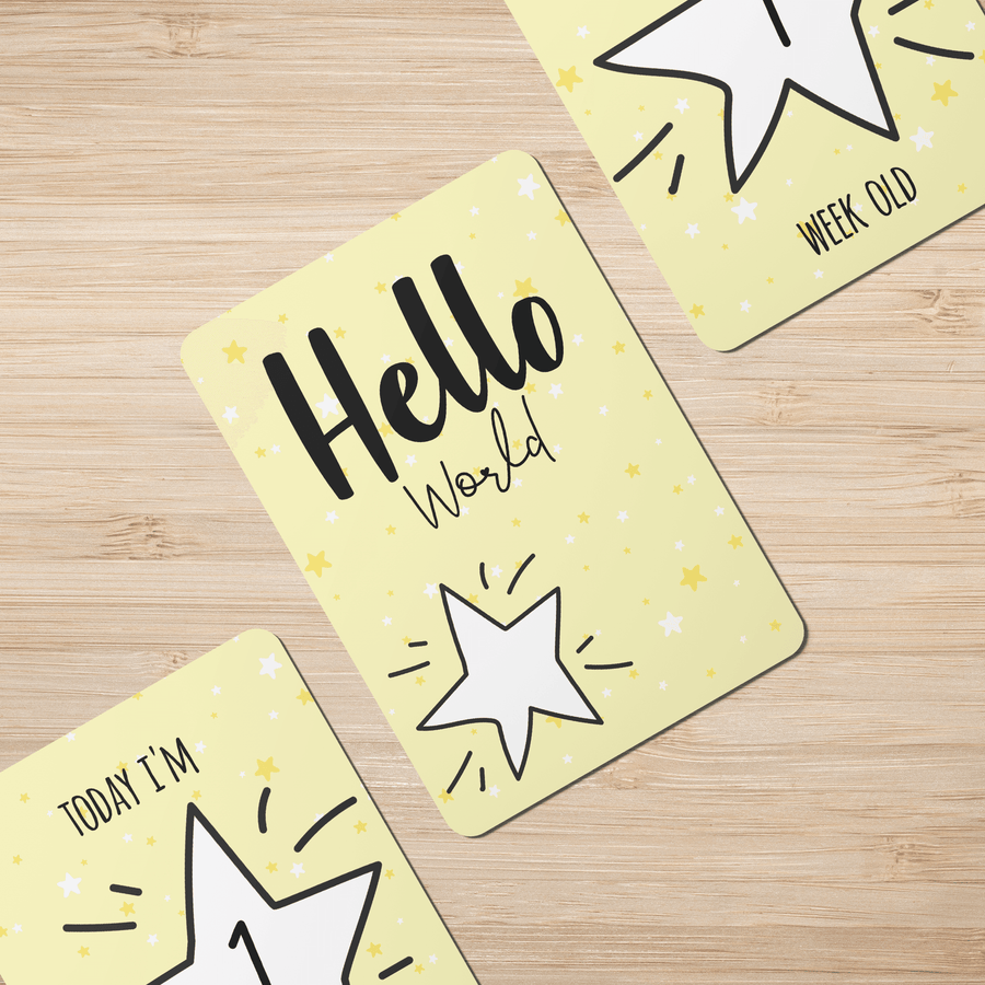 Yellow Twinkle Stars Baby Milestone Cards - Set of 25 - Twinkle and Giraffe Designs
