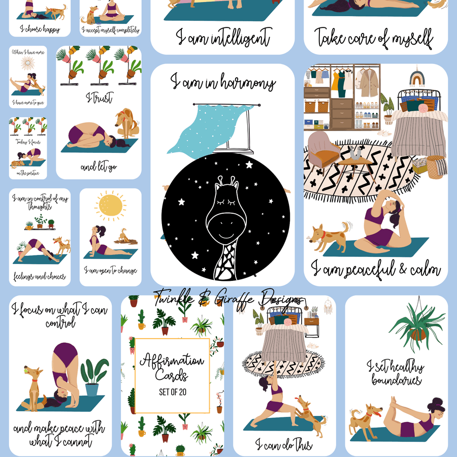 Yoga and the Dog Affirmation Cards - Set of 20 - Twinkle and Giraffe Designs